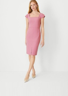 Ann Taylor The Petite Scooped Square Neck Front Slit Sheath Dress in Bi-stretch