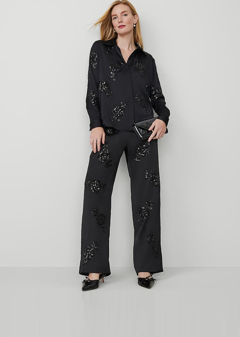 Ann Taylor The Petite Straight Pant in Floral Embellished Sequin