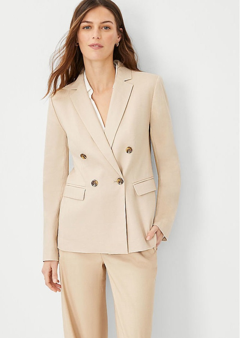 Ann Taylor The Tall Long Double Breasted Blazer in Herringbone Linen Blend