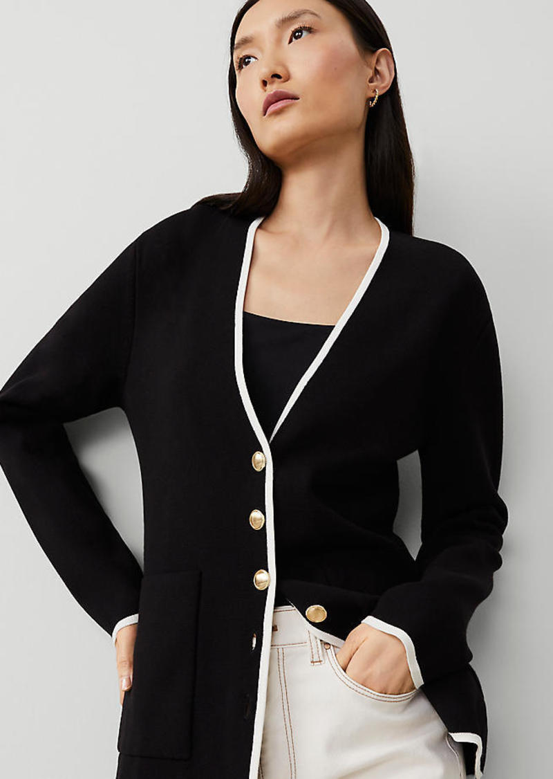 Ann Taylor Tipped V-Neck Sweater Blazer