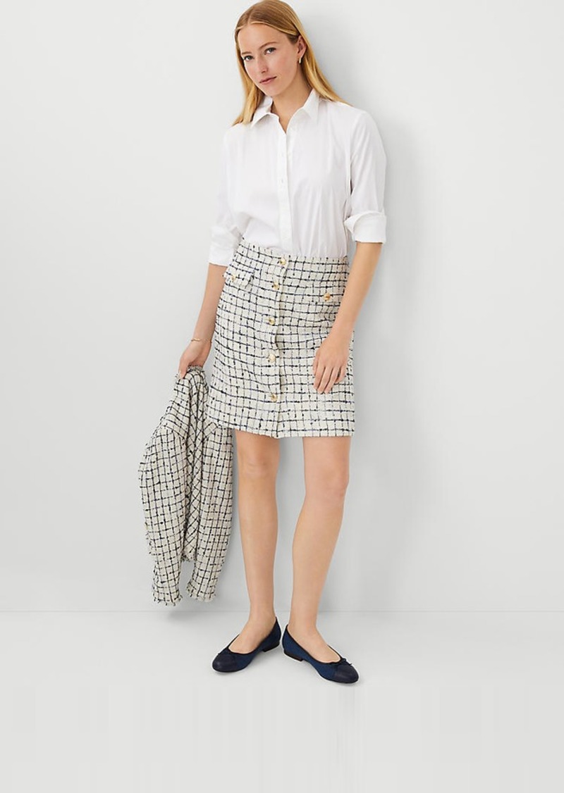 Ann Taylor Tweed Button A-Line Skirt