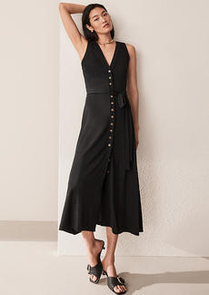 Ann Taylor V-Neck Button Flare Midi Dress