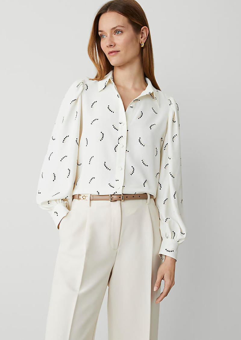 Ann Taylor Vines Collared Puff Sleeve Shirt