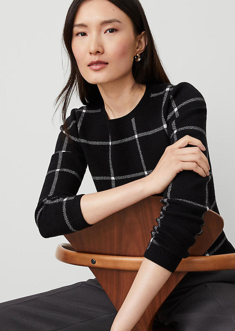 Ann Taylor Windowpane Crew Neck Sweater