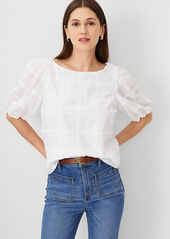 Ann Taylor Windowpane Crochet Boatneck Popover Top