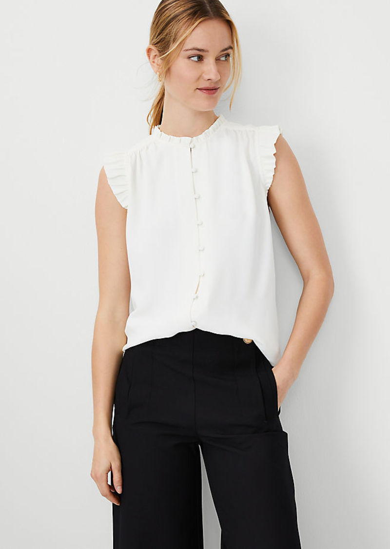 Ann Taylor Petite Mixed Media Ruffle Shell Top