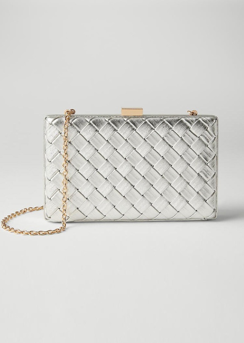 Ann Taylor Woven Leather Metallic Hard Clutch