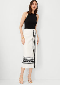 Ann Taylor Geo Border Linen Blend Wrap Midi Skirt