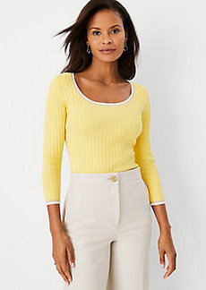 Ann Taylor Contrast Trim Ribbed Scoop Neck Sweater