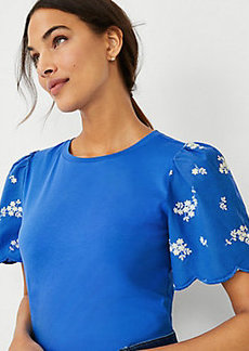 Ann Taylor Embroidered Floral Sleeve Tee