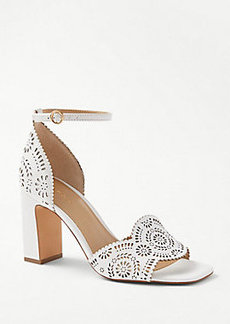 Ann Taylor Eyelet Perforated Leather High Block Heel Sandals