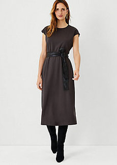 Ann Taylor Faux Leather Belted Flare Dress