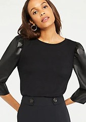 Ann Taylor Faux Leather Puff Sleeve Top