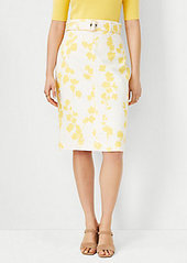 Ann Taylor Floral Belted Pencil Skirt
