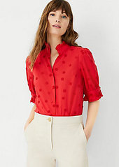 Ann Taylor Floral Embroidered Ruffle Button Top
