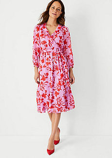 Ann Taylor Floral Ruffle Midi Dress