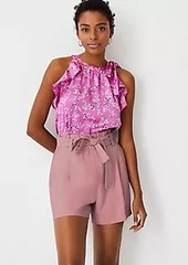 Ann Taylor Floral Ruffle Tie Neck Shell