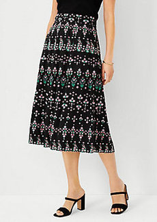 Ann Taylor Floral Stripe Pleated Skirt