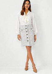 Ann Taylor Fringe Tweed Button Skirt