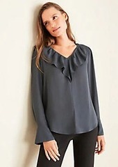 Ann Taylor Houndstooth Ruffle V-Neck Blouse