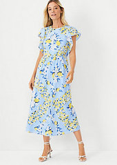 Ann Taylor Lemon Ruffle Sleeve Maxi Dress