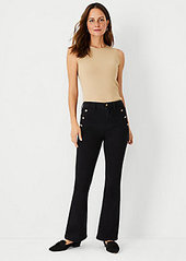 Ann Taylor Petite Button Trim High Rise Admiral Flare Jeans in Washed Black