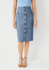 Ann Taylor Petite Chambray Linen Cotton Button Pencil Skirt