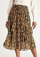 Ann Taylor Petite Floral Flounce Midi Skirt 