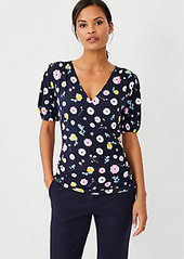 Ann Taylor Petite Floral Puff Sleeve Wrap Top