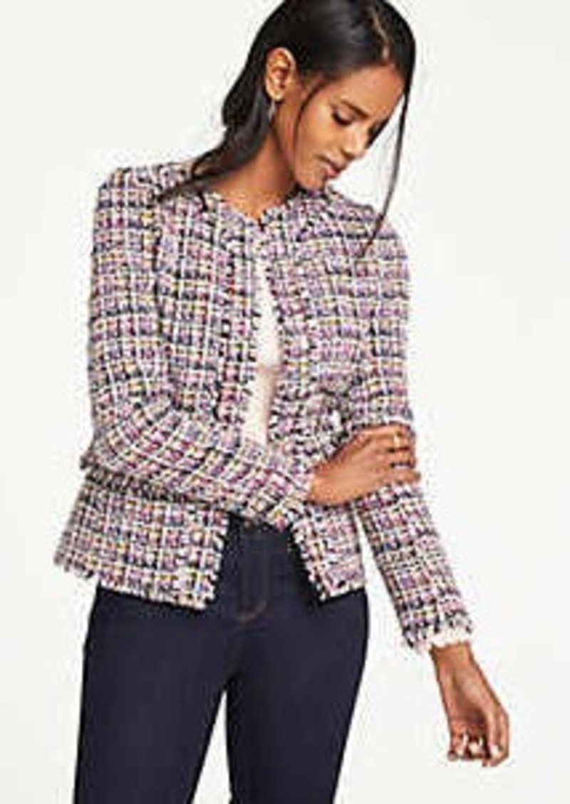 ann taylor fringe tweed jacket