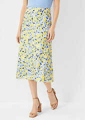 Ann Taylor Petite Lemon Blossom Pull On Midi Slip Skirt