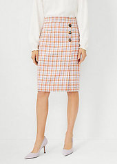 Ann Taylor Petite Plaid Side Button Pencil Skirt