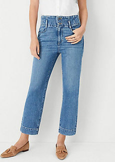Ann Taylor Petite Sculpting Pocket High Rise Corset Easy Straight Jeans in Classic Light Indigo Wash