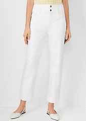 Ann Taylor Petite Sculpting Pocket High Rise Corset Easy Straight Jeans in White