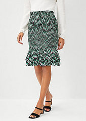 Ann Taylor Petite Spotted Smocked Flounce Pencil Skirt