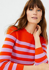 Ann Taylor Petite Striped Scalloped Sweater