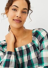 Ann Taylor Plaid Ruched Square Neck Top