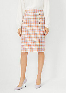 Ann Taylor Plaid Side Button Pencil Skirt