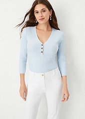 Ann Taylor Ribbed Henley Sweater