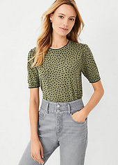 Ann Taylor Spotted Puff Sleeve Sweater Tee