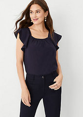 Ann Taylor Square Neck Ruffle Sleeve Top