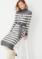Ann Taylor Stripe Belted Turtleneck Sweater Dress