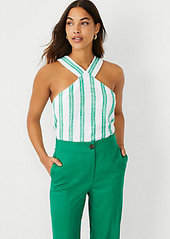 Ann Taylor Striped Cross Front Halter Top