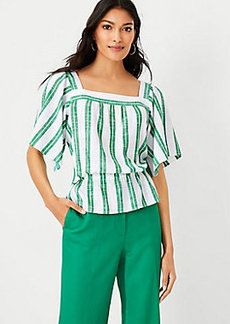 Ann Taylor Striped Square Neck Cinched Waist Top 