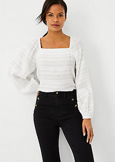 Ann Taylor Striped Square Neck Puff Sleeve Top