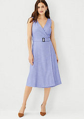 Ann Taylor The Petite Belted Sleeveless Dress in Cross Weave