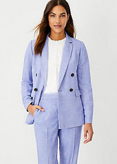Ann Taylor The Petite Relaxed Double Breasted Long Blazer in Cross Weave
