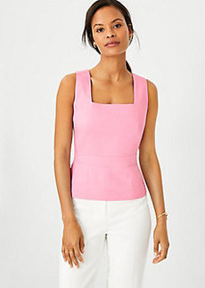 Ann Taylor The Petite Sleeveless Square Neck Top in Linen Blend Twill