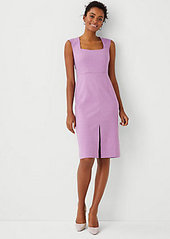 Ann Taylor The Scooped Square Neck Sheath Dress in Crosshatch