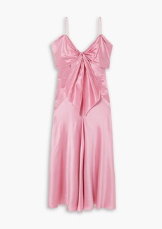 Anna Mason - Lily bow-detailed cold-shoulder silk-satin midi dress - Pink - UK 14